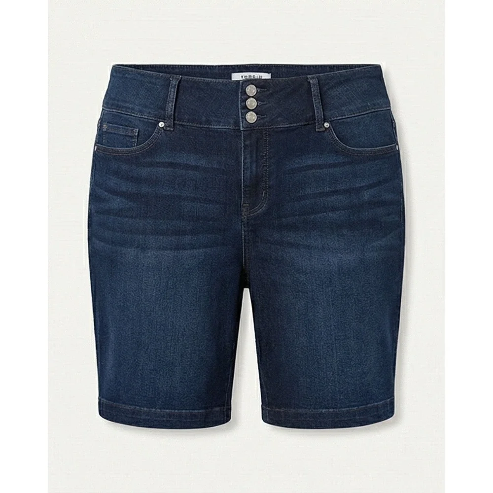 Torrid 28 Denim Jegging Bermuda Shorts‎ Dark Wash High Rise 3-Button NWOT